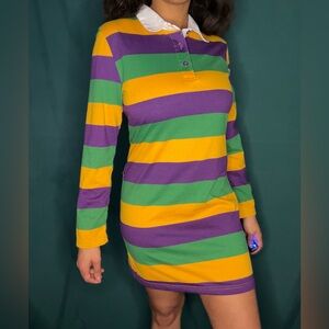 Mardi Gras Collared Long Sleeve Mini Dress